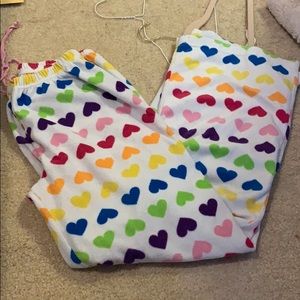 Red camel PJ and pajama pants rainbow hearts